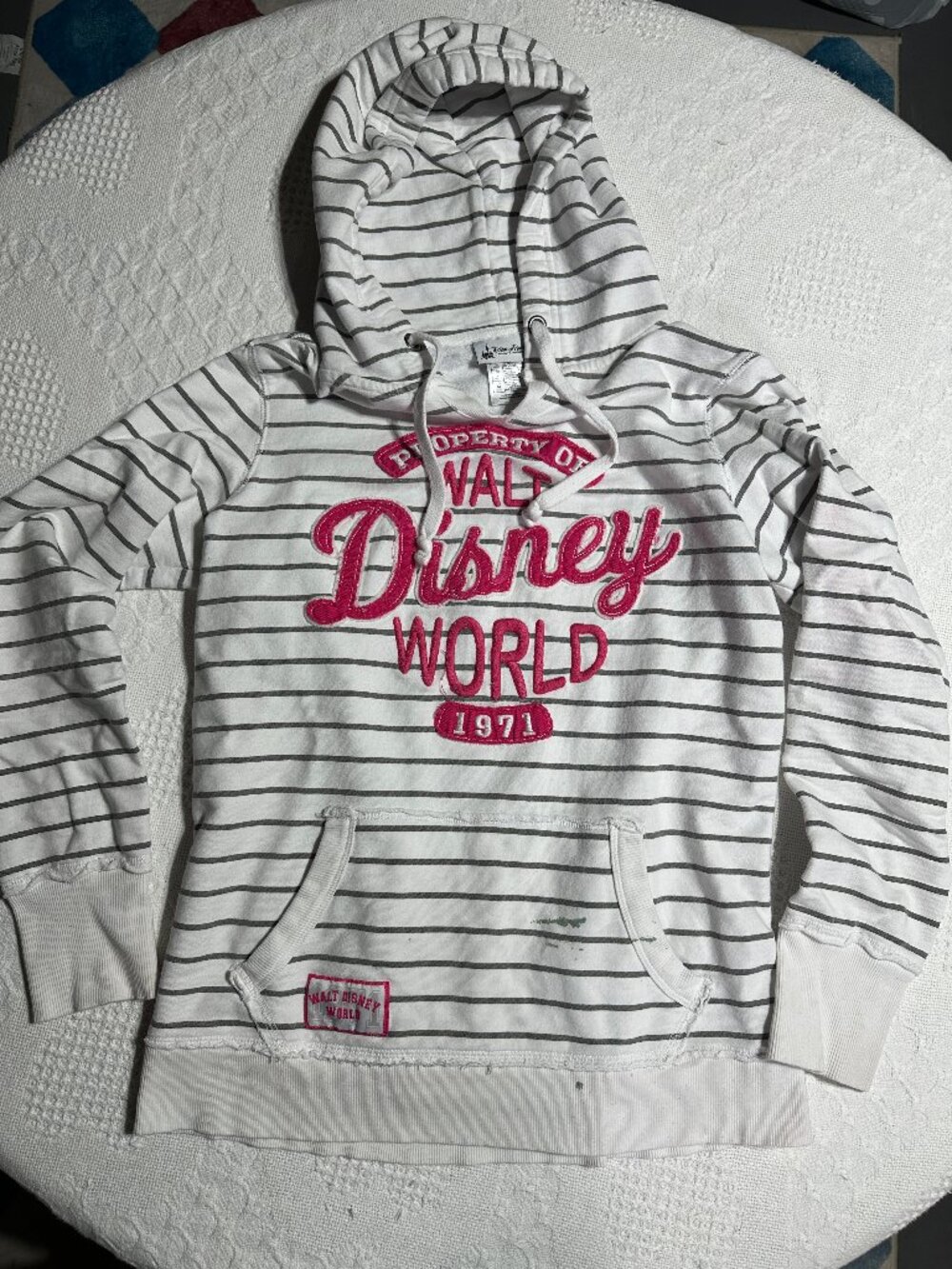 Disney Parks Walt Disney World 1971 Striped Hoodie Womens M Pink